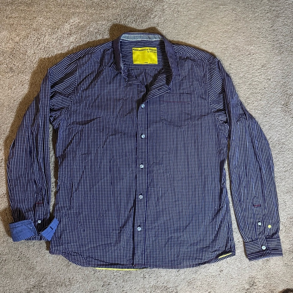 Descendant of Thieves Men’s Slim Fit Dress Shirt Purple Check Long Sleeve XL - Picture 4 of 5